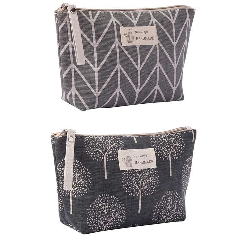 Hot Kf-2 Pcs Women Plaid Travel Cosmetic Bag Handbag Female Zipper Purse Small Make Up Bags, Wishing Tree & Gray Arrow