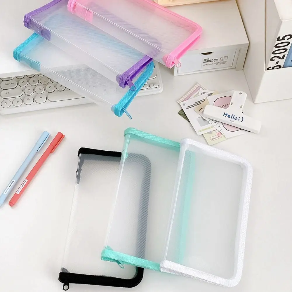 Multifunctional Transparent Zipper Pouch A6 Transparent File Folder Bag Large Capacity Solid Color Stationery Organizer Pouch