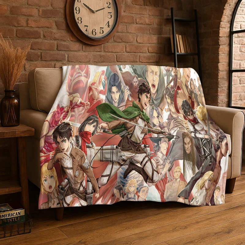 Attack on Titan Cartoon Anime Flannel Blanket Soft Warm Throw Blanket for Bedroom Living Room Bed Travel Camping Picnic Gift