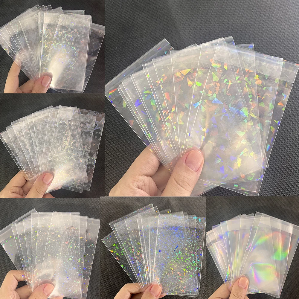 

100PCS 65x90mm Holographic Star/ Heart/ Broken Gemstone, Resealable Sleeves Perfect for Photo OPCG PTCG Jewelry/Keepsake Storage