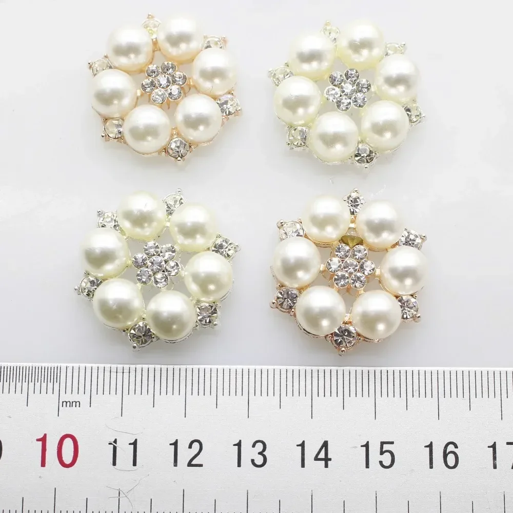 10pcs/set Two Colour 25mm Flower Rhinestones Buttons Pearl Button Wedding Decoration Diy Alloy Diamond Crystal Bow Accessories