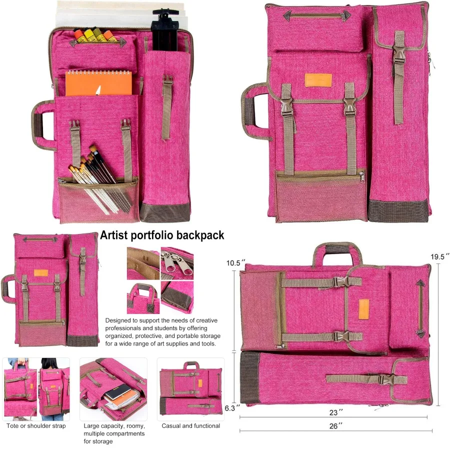 Zaino grande con custodia per portafoglio artistico in tela da 26 x 19,5 per artisti, soluzione di archiviazione durevole con comode spalline ideali