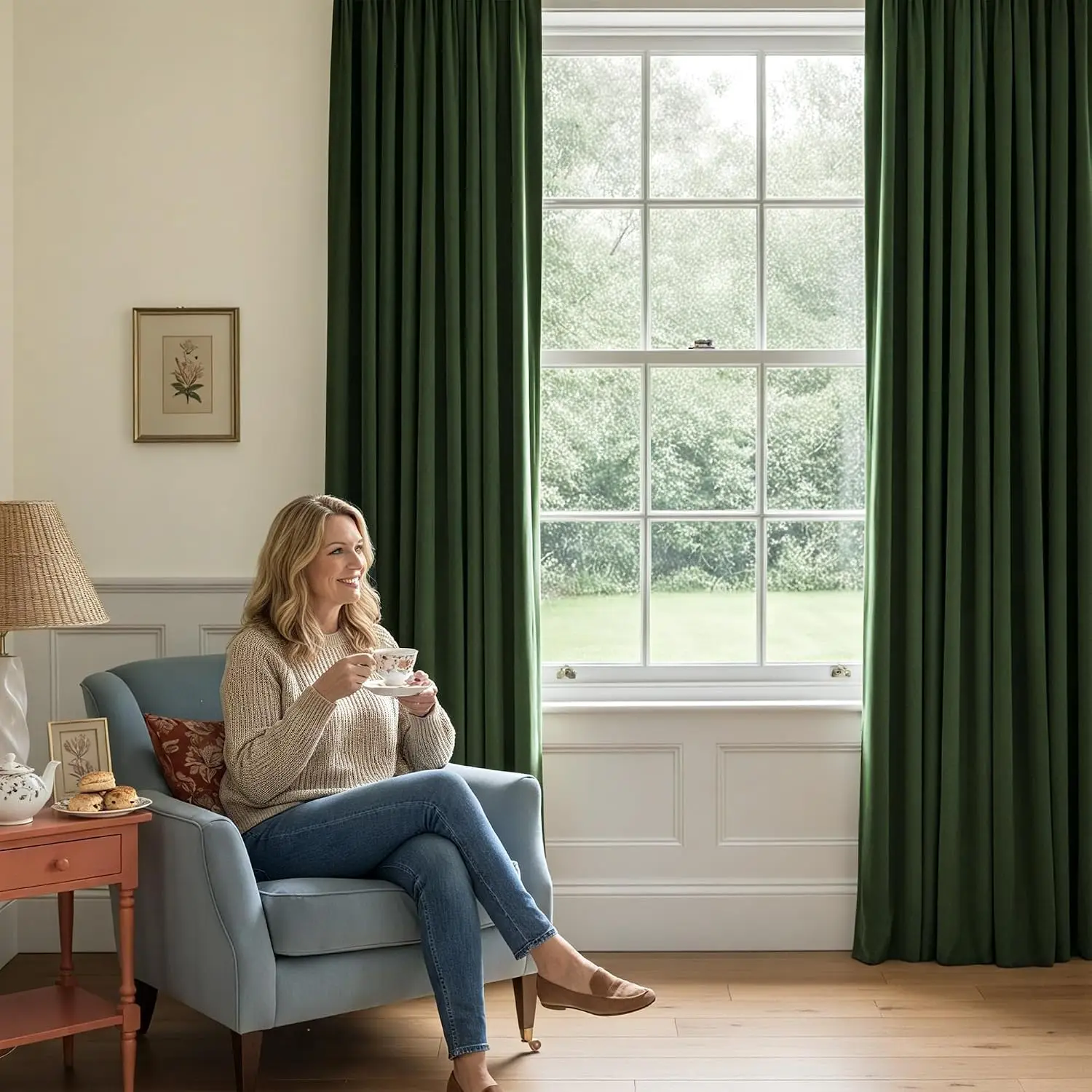 Olive Green Velvet Curtains 96 inch Long for Living Room 1 Panel Thermal Insulated, Energy Saving, Super Soft draps