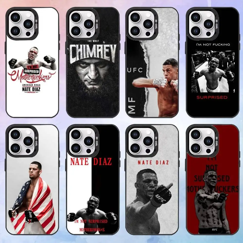 حافظة هاتف N-Nate D-Diaz للملاكمة لهاتف iPhone17,16,15,14,13,12,11 Plus، Pro Max غطاء مقاوم للصدمات باللون الأسود غير اللامع