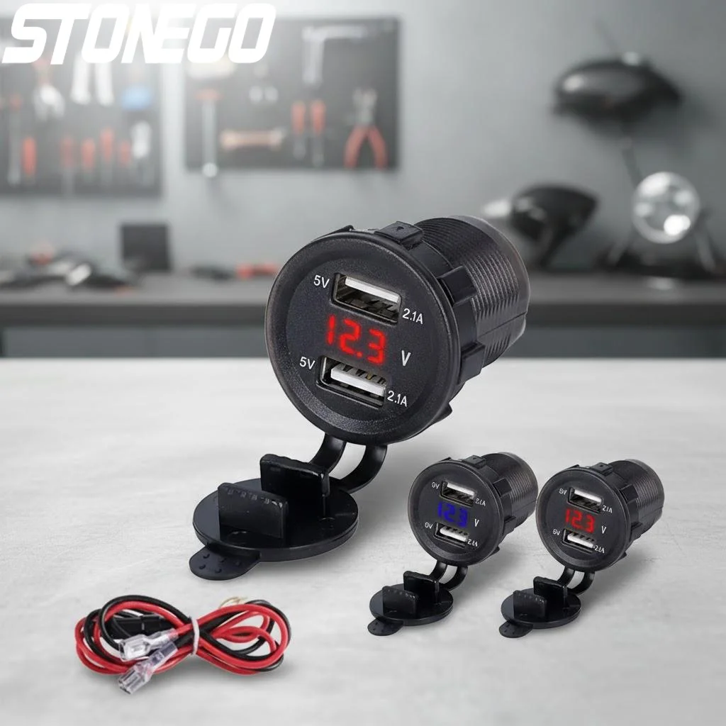 

Motorcycle Cigarette Lighter Socket Splitter Dual USB Charger LED Power Adapter Motorbike Accessories