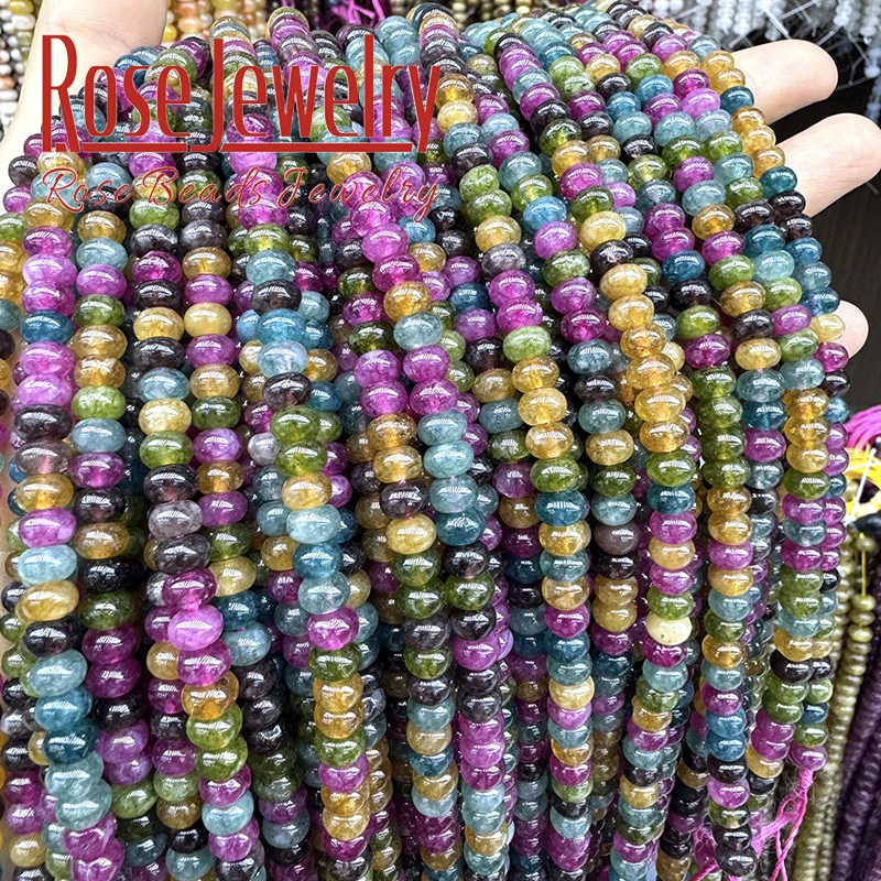 Natural Stone Colorful Tourmaline Abacus Round Loose Space Beads For Jewelry Making Beadwork DIY Bracelet Necklace 2x4mm 15\