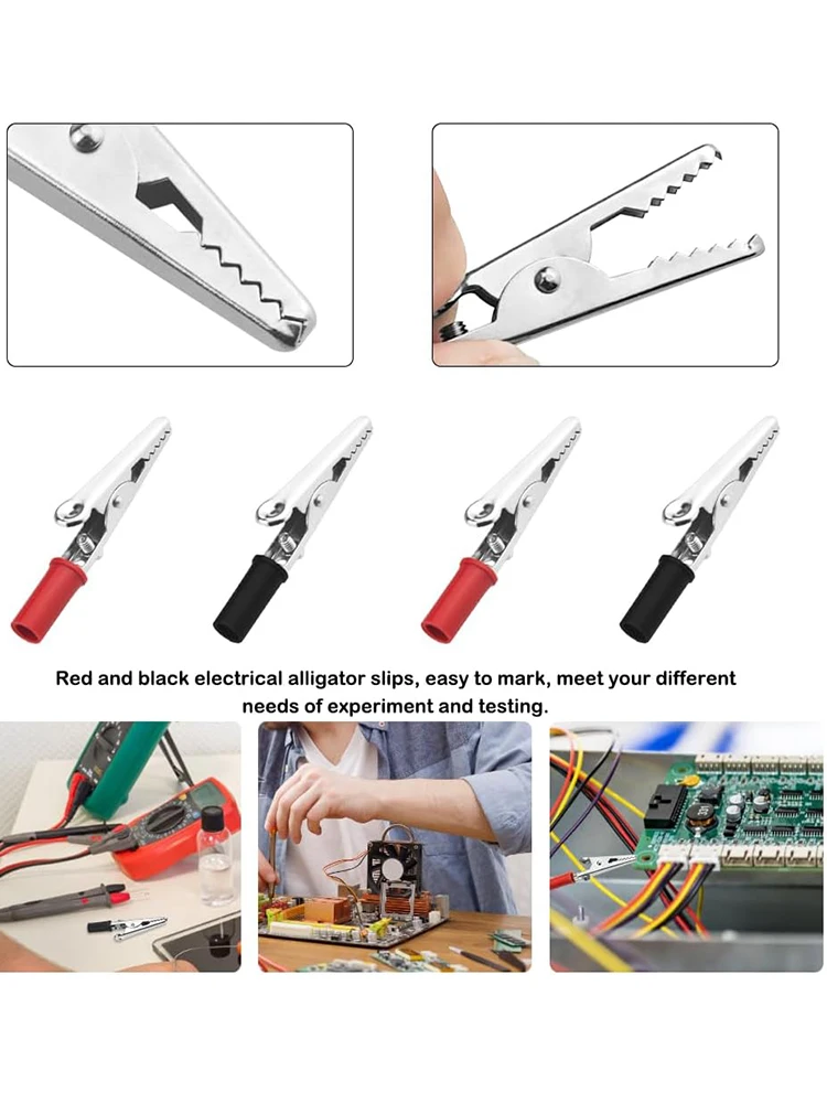 Pinces crocodiles en métal, 10 pièces/20 pièces, pinces de Test électriques avec mains en plastique, Kit rouge et noir pour Test électrique, expérience