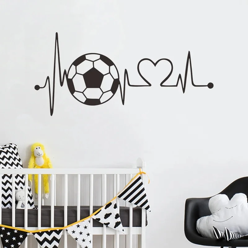 Voetbal Hartslag Muur Sticker Sport Voetbal Slaapkamer Achtergrond Voor Home Decoratie Kid Jongen Kamer Behang Creatieve Sticker