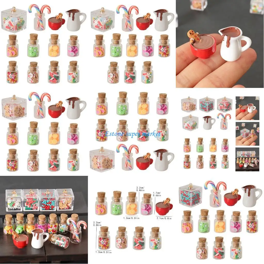 090B 12pcs Miniature Christmas Candy Bottles Set 1/12 Doll House Accessories With Colorful Slices Craft Model Scene Decoration