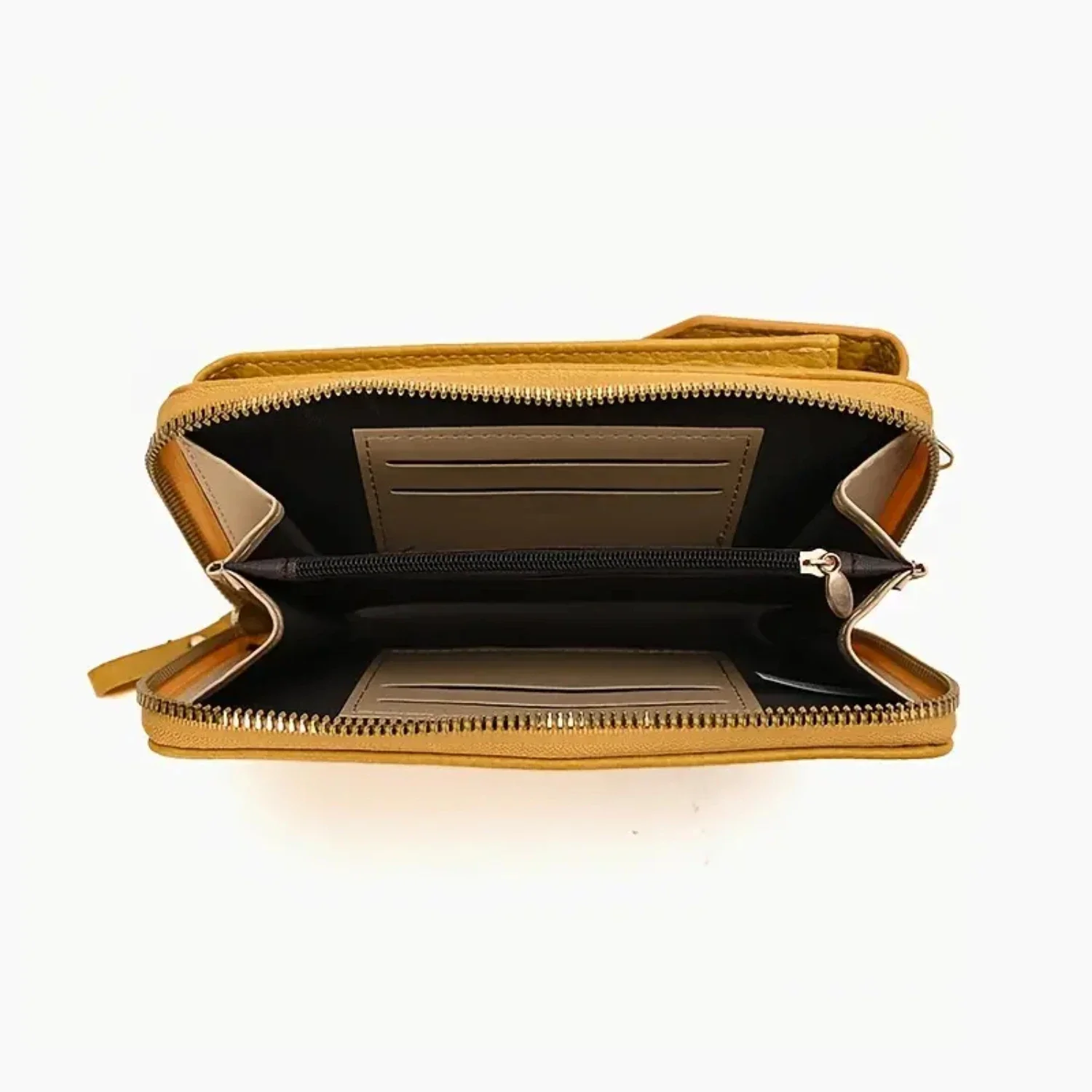 Carteira de telefone elegante feminina de cor sólida elegante com design com zíper, compartimentos para cartões convenientes, bolsa de telefone casual para todos os dias