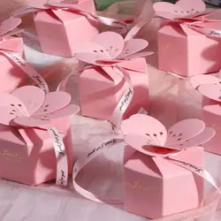 10PCS Creative Wedding Favor Box Hexagonal Paper Chocolate Candy Boxes Party Decor Ribbon Gift Packaging Boxes