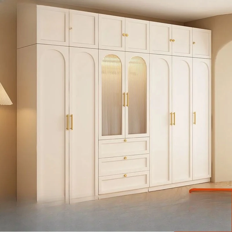 

Bedroom French Cream Wind Solid Wood Cabinet Simple Glass Door Storage Light Luxury Wardrobe
