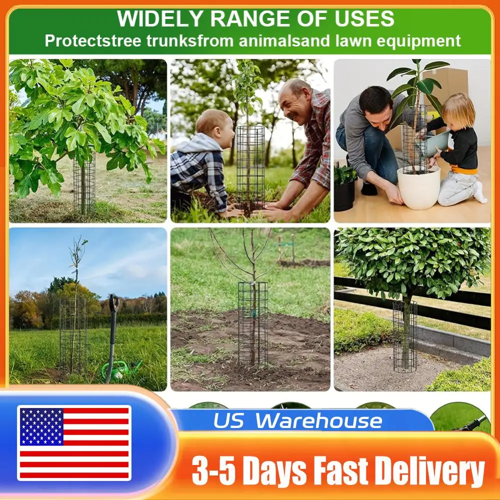 

6 шт. защитных металлических оберток для деревьев с креплениями на молнии и колышками, предотвращающие повреждение ствола деревьев оленями, кусторезами и газонокосилками
