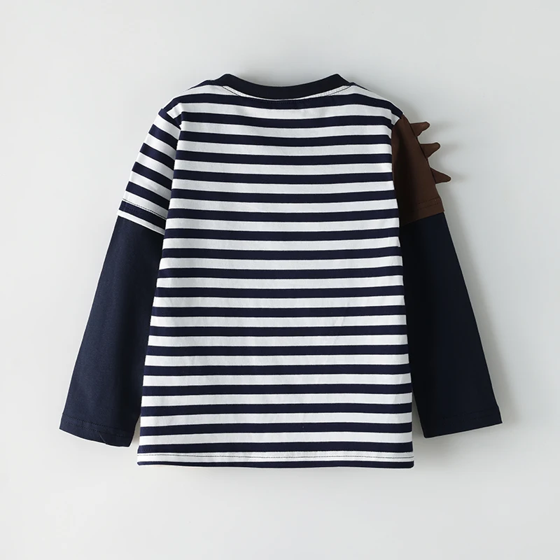TUONXYE Toddler Boys Long Sleeve T-shirt Cotton Striped Highland Cow Embroidery Kids Patchwork Tops Autumn Children Clothing