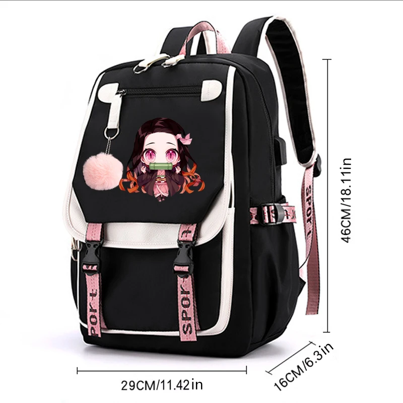 Demon Slayer Kamado Nezuko USB Backpacks College Cosplay School Bag 18inch Notebook Travel Laptop Teens Patchwork Computer Bags