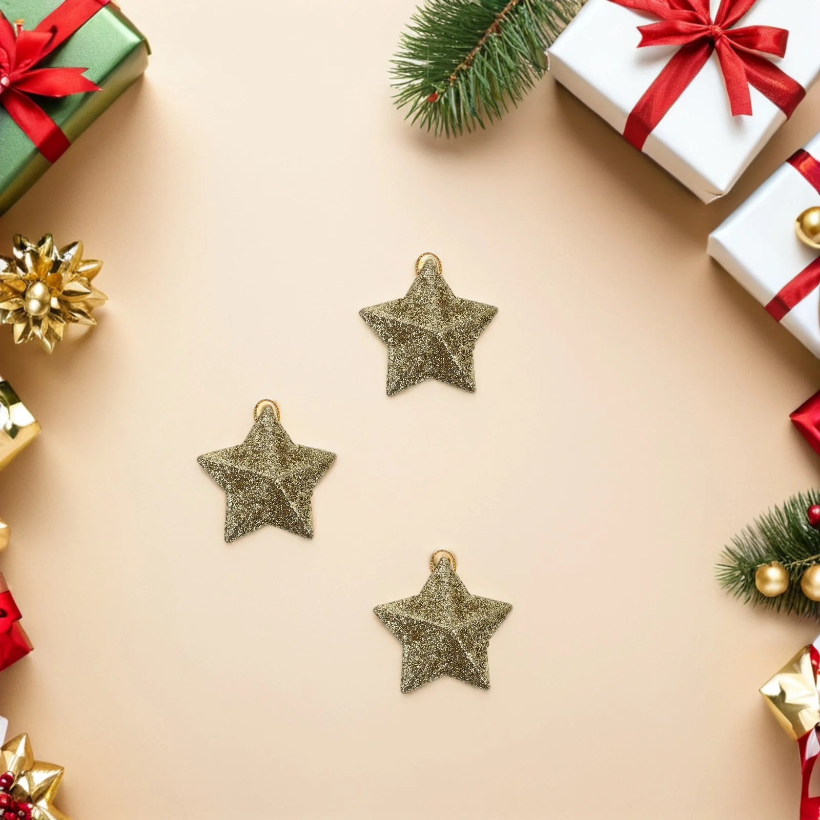 

60pcs Christmas Five Pointed Star Hanging Ornaments Gold Glitter 3D Shiny Stars For Xmas Tree Party Decor Home Holiday Supplies