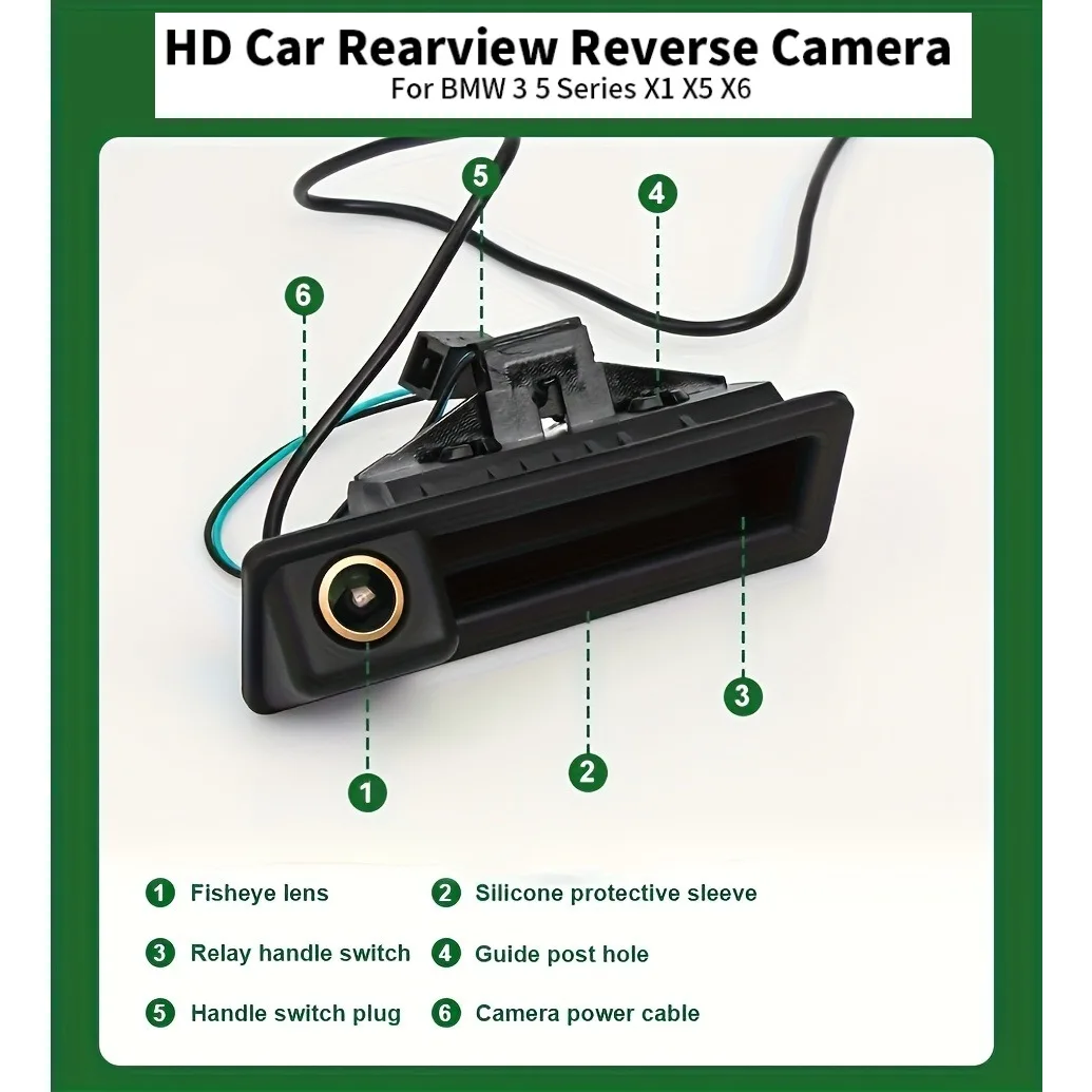 For B-MW Trunk Handle Rear View Backup Camera Fisheye Lens with Starlight Night Vision, RCA Output, Vehicle Safety Accessory