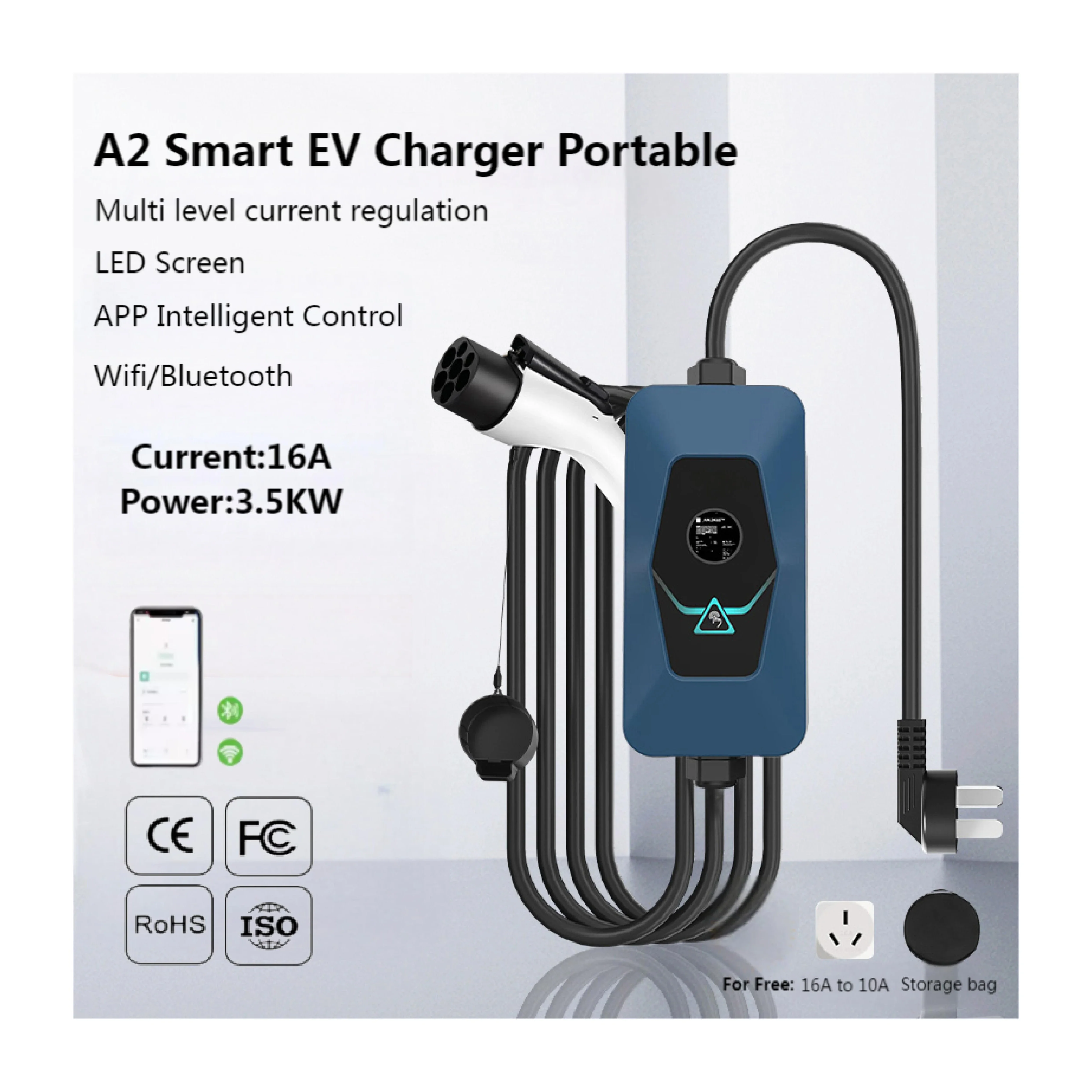 16A 32A Wifi 3 Fasi 22 Kw Auto Ricarica 11Kw Ac Tipo 1 Tipo 2 GBT Stazione 3.5Kw 7Kw 22Kw Caricatore Ev portatile 220V