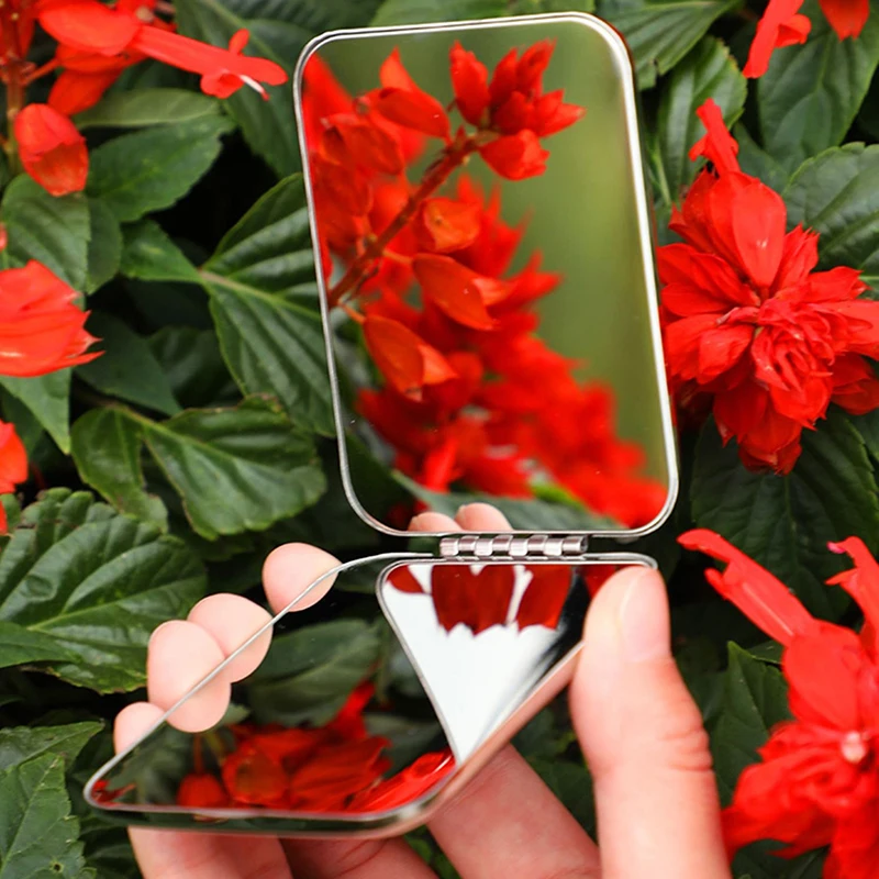 1pc Portable Women Stainless Steel Makeup Mirror Hand Pocket Folded-Side Cosmetic Make Up Mirror