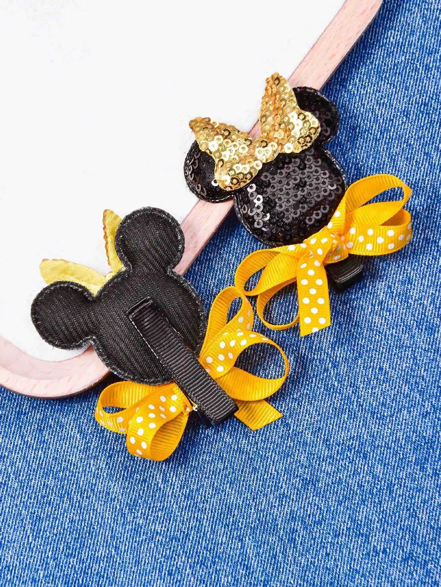 Cute Trendy Mickey Mouse Printed Bubble Flower Bow Hair Clip