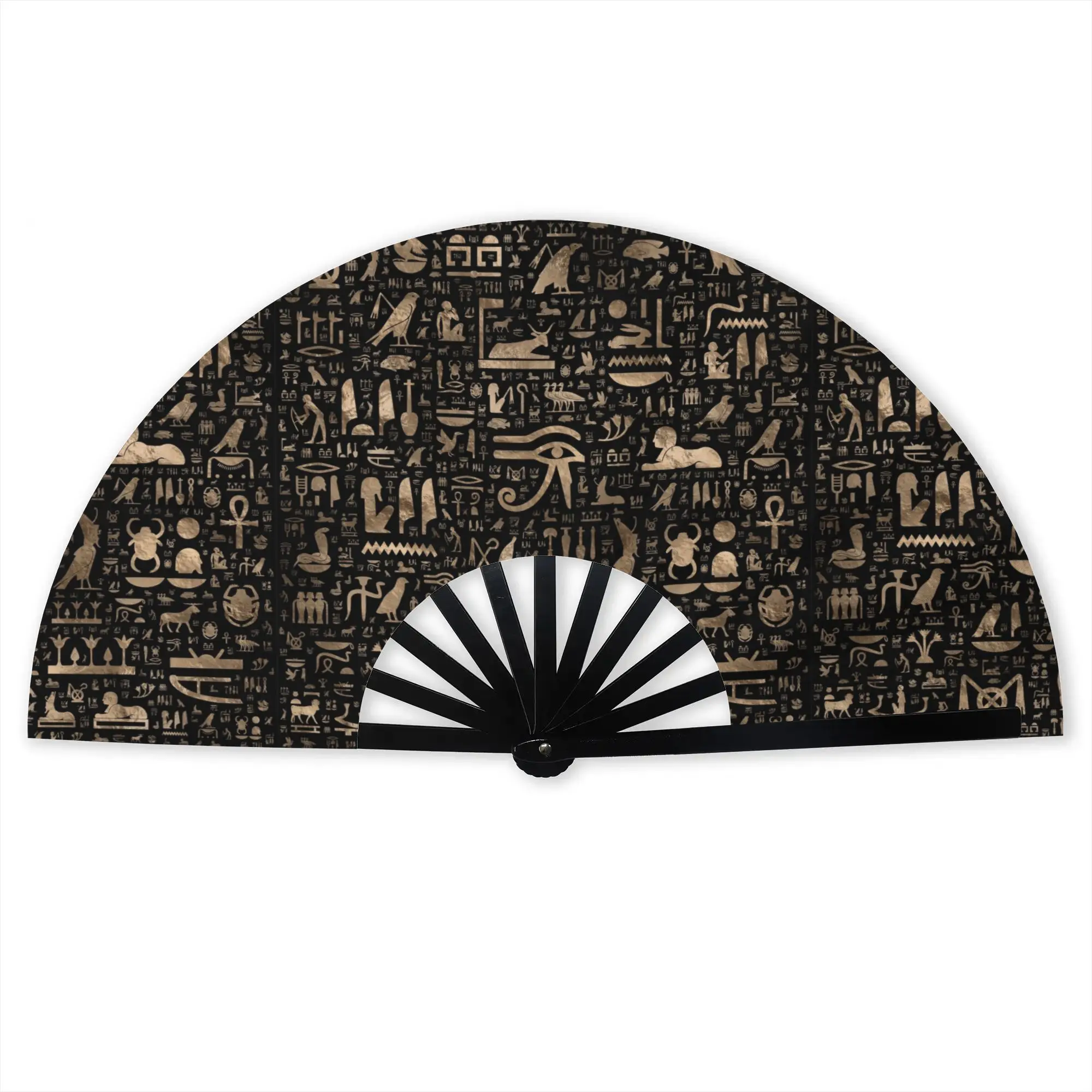 Egyptian Hieroglyphs Portable Pocket Fan Camping Ancient Egypt Symbol Polyester Folding Fan Chinese Dance Handheld Cooling Fans
