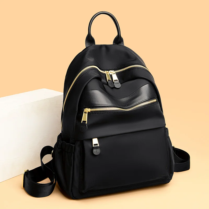 

Genuine Leather Oxford Cloth Backpack Female Daypacks Casual School Trave Knapsack New Fashion Girls Shoulder bag Ladies Mochila