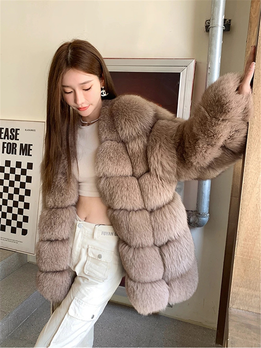 Long Real Fox Fur Coat for Women, Thick Black Jacket with Hood, Full Sleeves, Genuine Fox Fur, Luxury, Winter, Plus Size