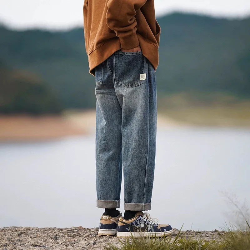 

Ретро-джинсы в японском стиле для мужчин, повседневные, в стиле Харадзюку, свободные, прямые, широкие, длиной до щиколотки, весна-осень-зима, новый тренд...