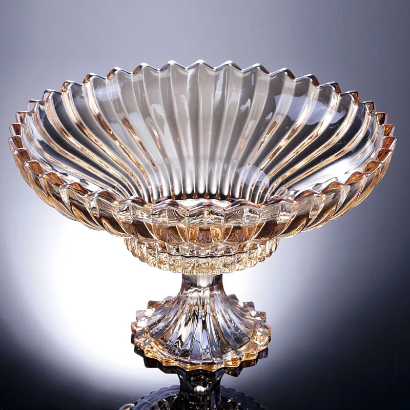 

Modern Nordic High Footed Stripe Crystal Glass Fruit Tray Decorative Creative American Candy Tray European Sle Heavy Du