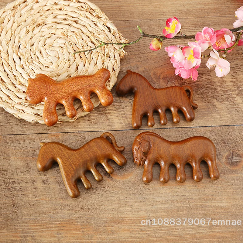 

Деревянный массажер Гуаша для головы и кожи головы с широкими зубцами для массажа тела, подарок к Китайскому Новому году (Год Лошади), терапевтическая массажная расческа