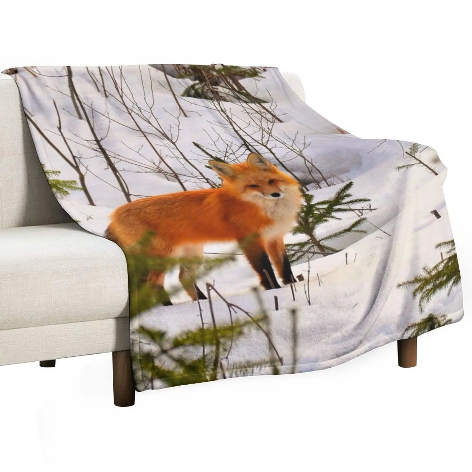 Winter Fox Throw Blanket Warm Accent Blanket for Living Room Decoration