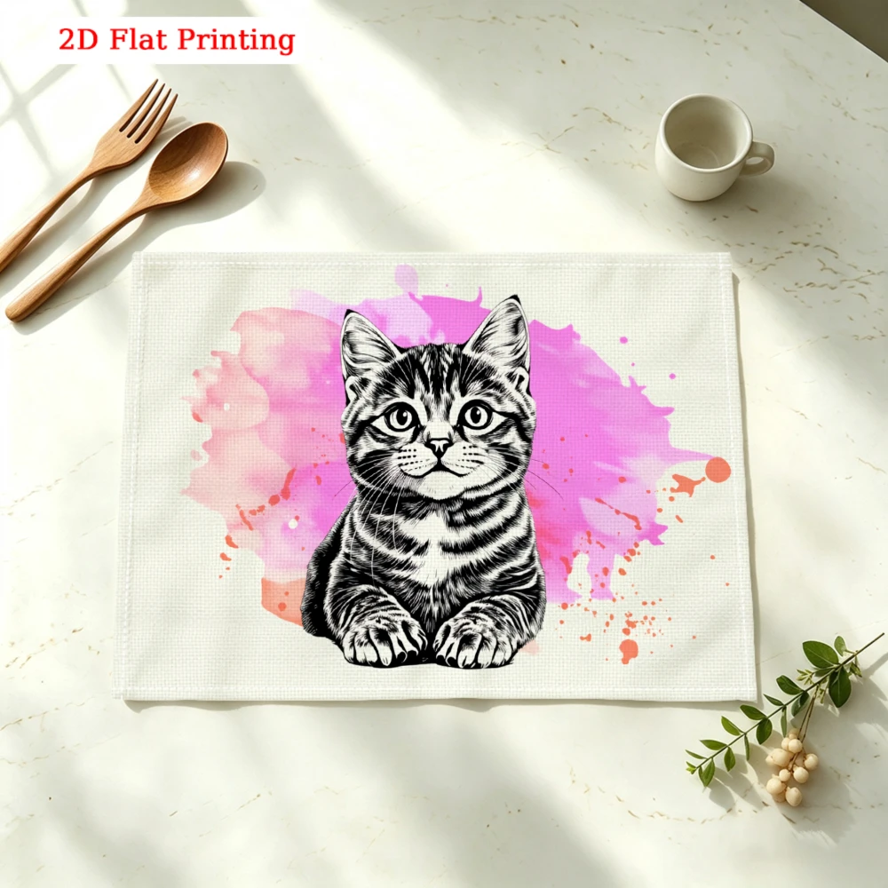 Cute Kitten Art Kitchen Placemat Cute Kitten Art Linen Pad Dish Coffee Cup Table Mat 1PC 30x40cm