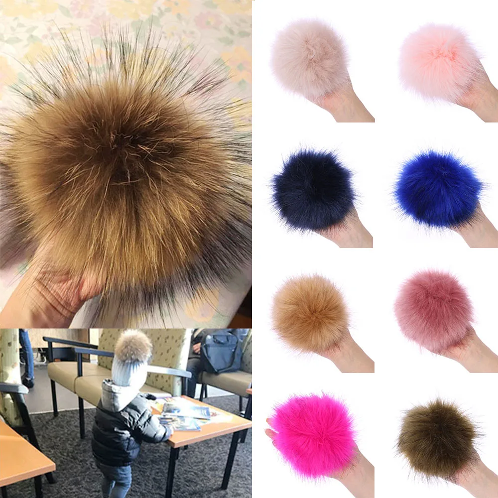 15cm Fashion Pom Beanies Cap Big Skullie Fur Pompom Knitted Hat Imitation