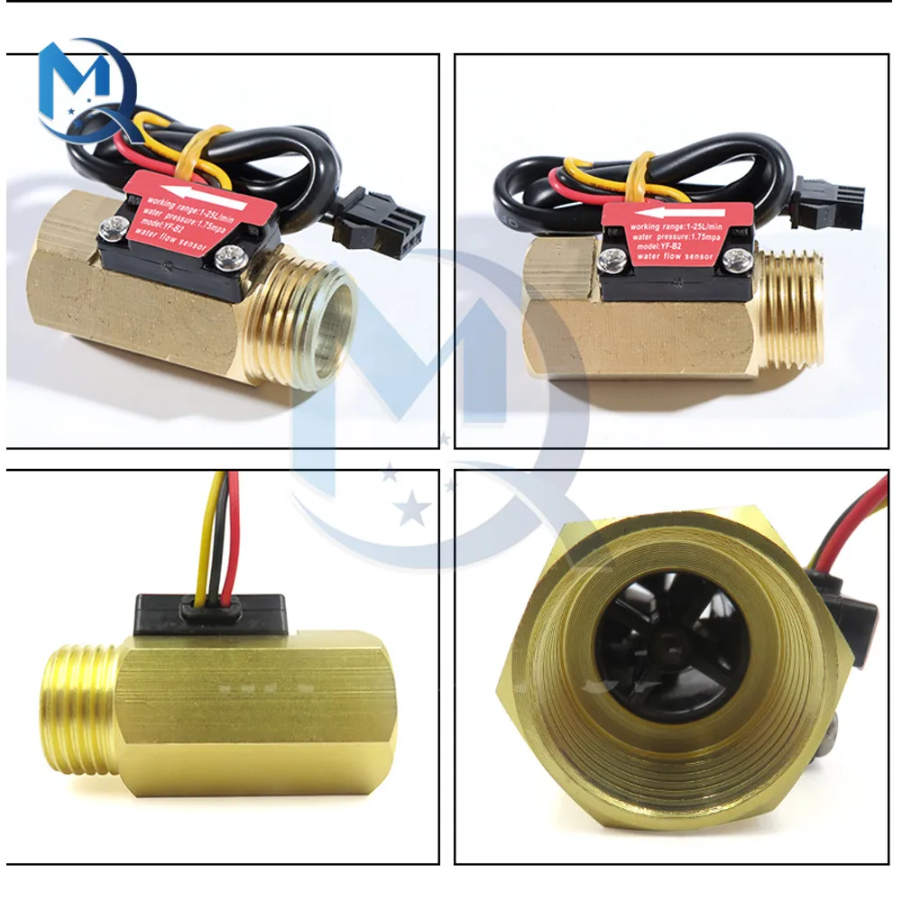 4 Points Copper Flowmeter YF-B2 Flow Meter Flow Sensor Water Flow Sensor Switch Copper Shell Hall Flowmeter DC5-18V