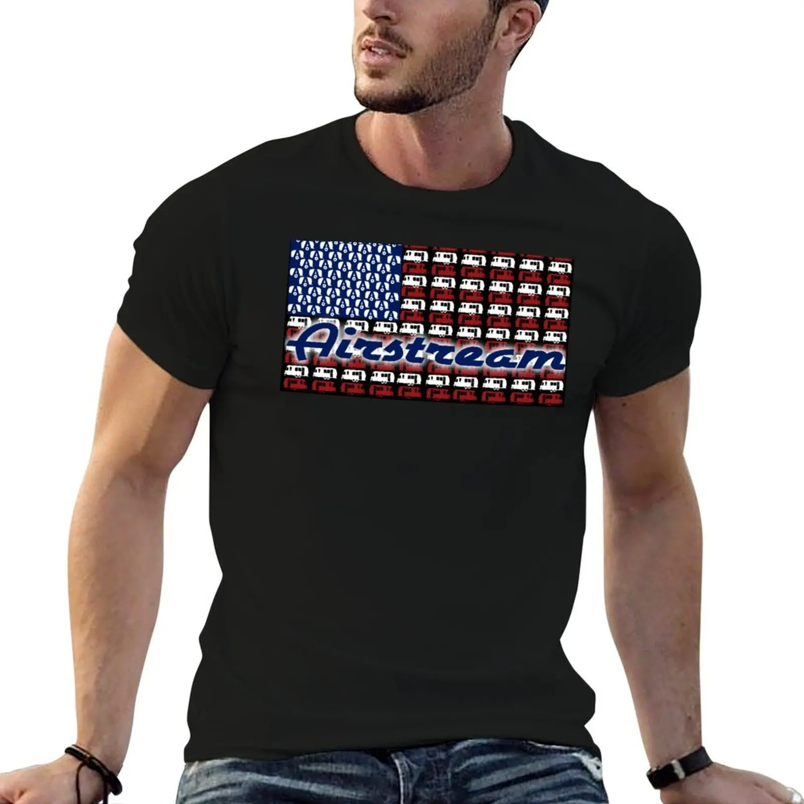 

Airstream American Flag with Logos T-Shirt t shirts for man pack white t shirt custom print T-Shirt