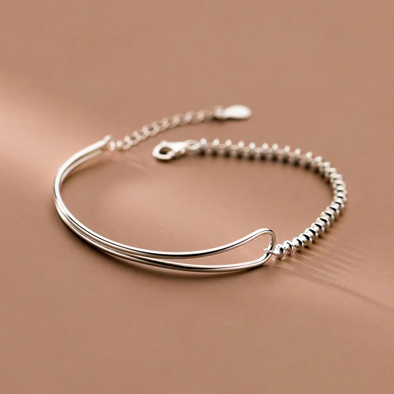 KOFSAC Korean Trendy Splicing Bracelets For Women Simple 925 Sterling Silver Bending Radian Bracelet Chic Beads Jewelry