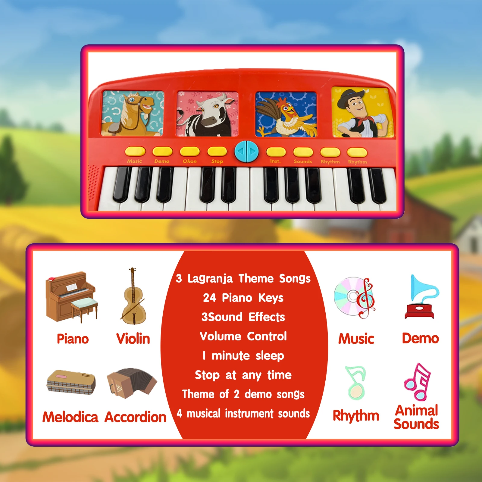 La Granja De Zenon 24 keys Piano Multifunction Musical Instrument for Infant Toddlers Early Educational Toys Zenon Farm