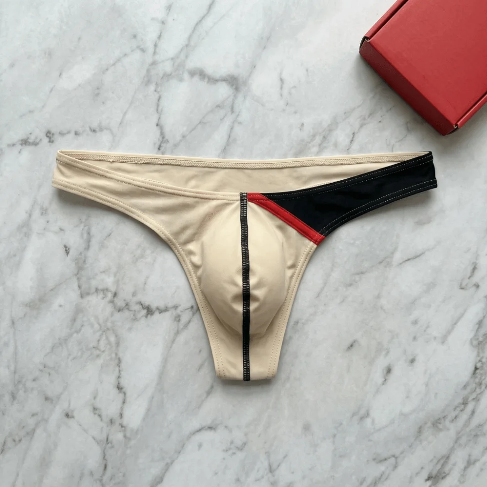 Fashion Patchwork Men's Triangle Panties Thin Underpants T Back Briefs Low Waist Men's Underwear Summer