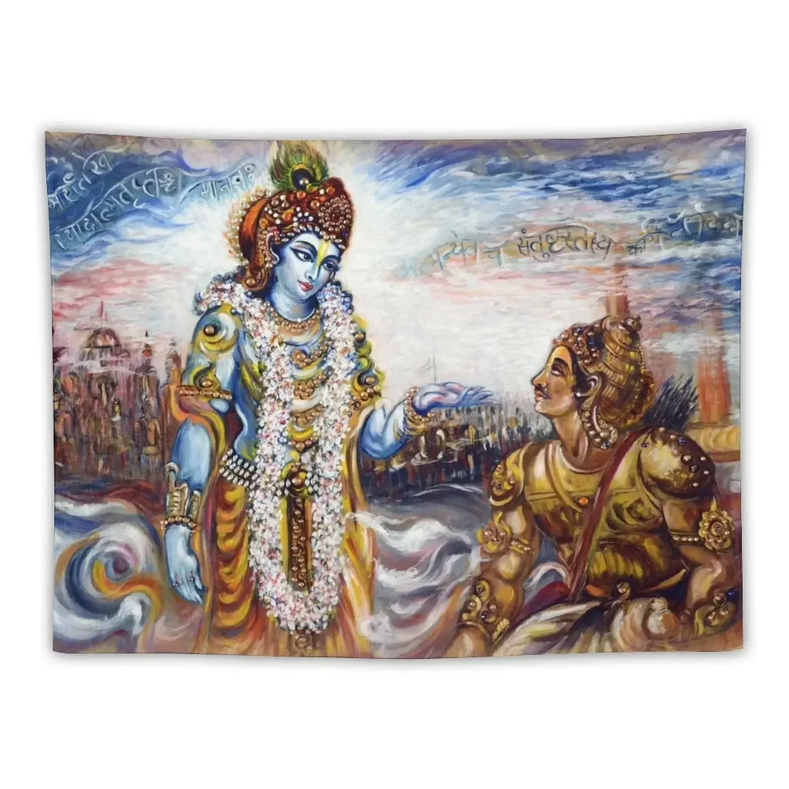 

Krishna Preaching Arjuna - Bhagwat Geeta Tapestry Home Decoration Wall Hanging Wall Tapestry