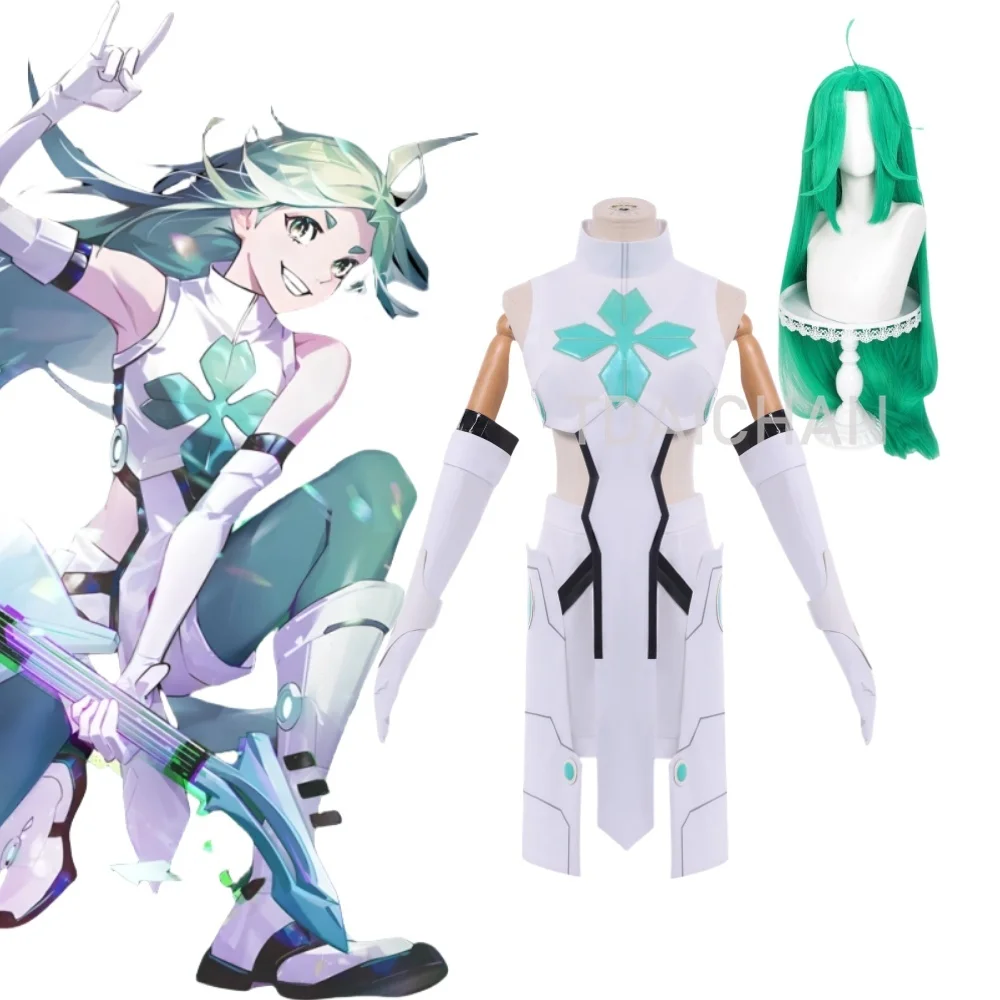 ラッキーシアン-コスプレ-トゥ・ビー・ヒーローx-コスプレ-アニメ-ロールプレイ-コスチューム-アニメ服-ドレス-コミック-グリーン-ロングヘア-ウィッグ-無料ウィッグキャップ