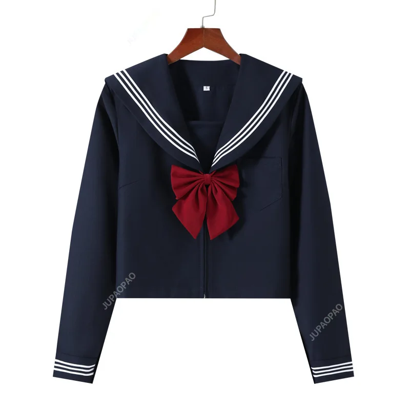 Japanese School Uniform Suit Sailor JK S-2XL Basic Cartoon Girl Navy Sailor Uniform Black Sets Navy Costume Women Girl Costume-B