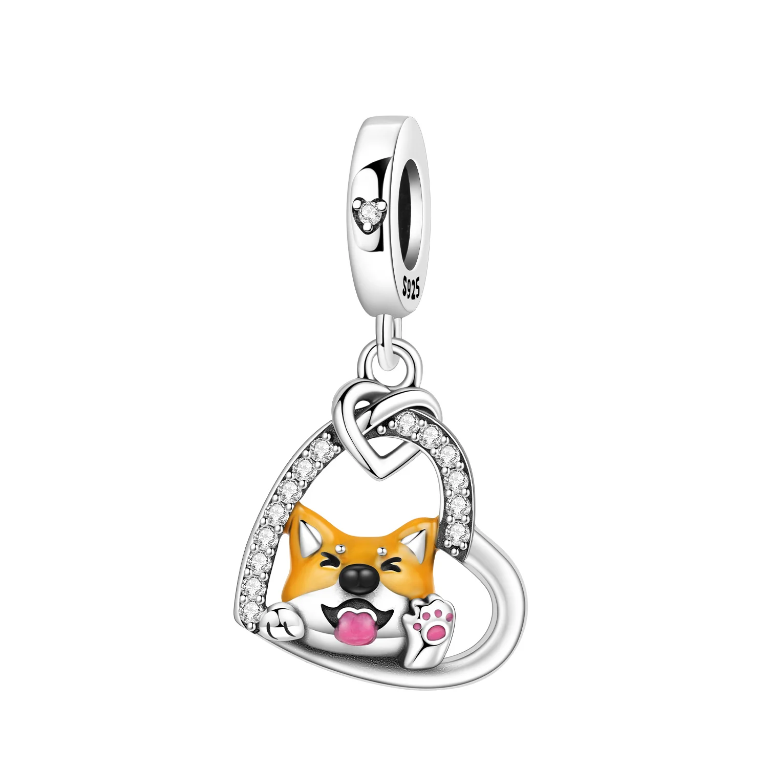 PANPOKI 925 Sterling Silber Herzförmige Hunde-Tier-Anhänger Perlen Anhänger Passend für DIY Armband Halskette Schmuck Souvenir Geschenke