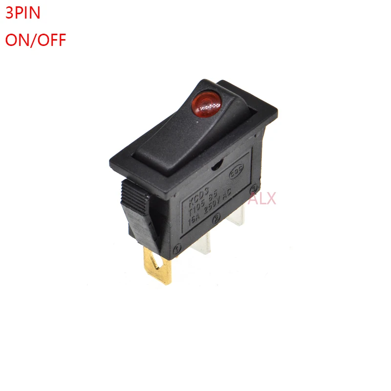5PCS KCD3 3PIN Push Button with red light rocker Switch ON/OFF   power switches 16A/250V 20A/125V TOGGLE SWITCH 3 pin