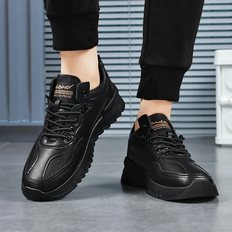 

Мужская модная повседневная обувь, нескользящая обувь, мужская вулканизированная обувь, кожаная обувь, черные кроссовки, дышащие мужские кроссовки для отдыха