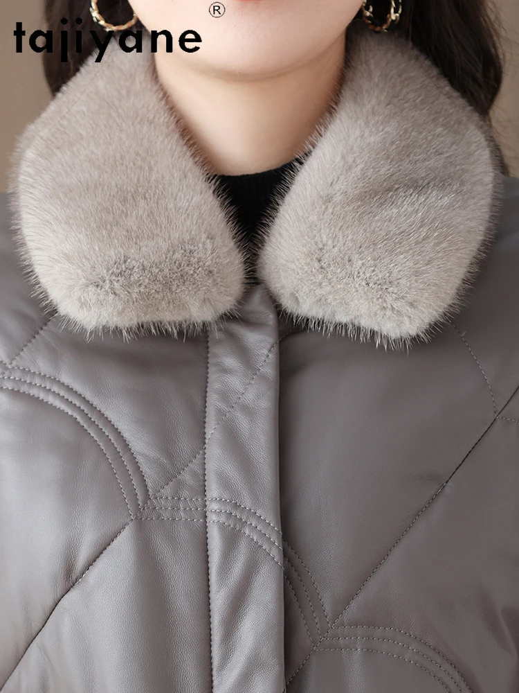 TAJIYANE 100% Schaffell Puffer Jacke Frauen Nerz Pelz Kragen Weiße Ente Unten Mantel Echt Leder Jacken Winter Frauen Kleidung 2025