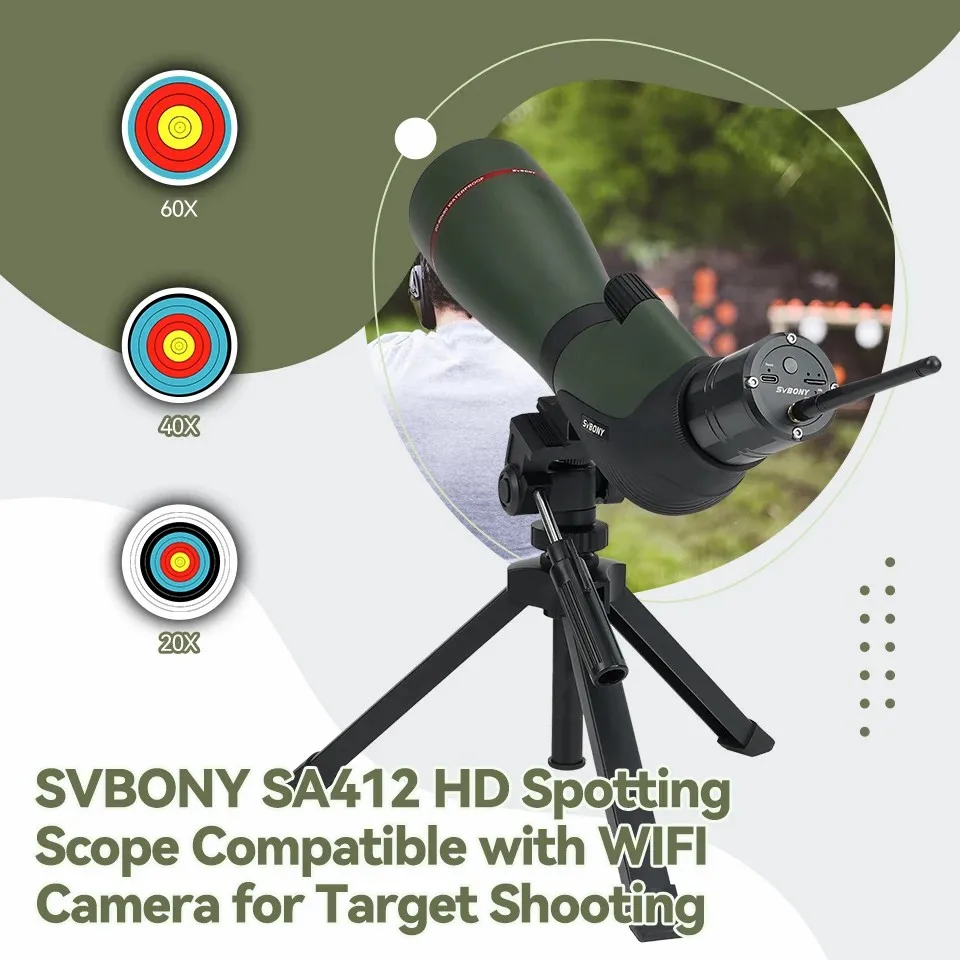 SVBONY SA412 نطاق الإكتشاف 20-60X80 HD FMC مع كاميرا SC001 WIFI ترقية حامل ثلاثي القوائم لسطح المكتب قابل للتعديل للتصوير في منتصف المدى
