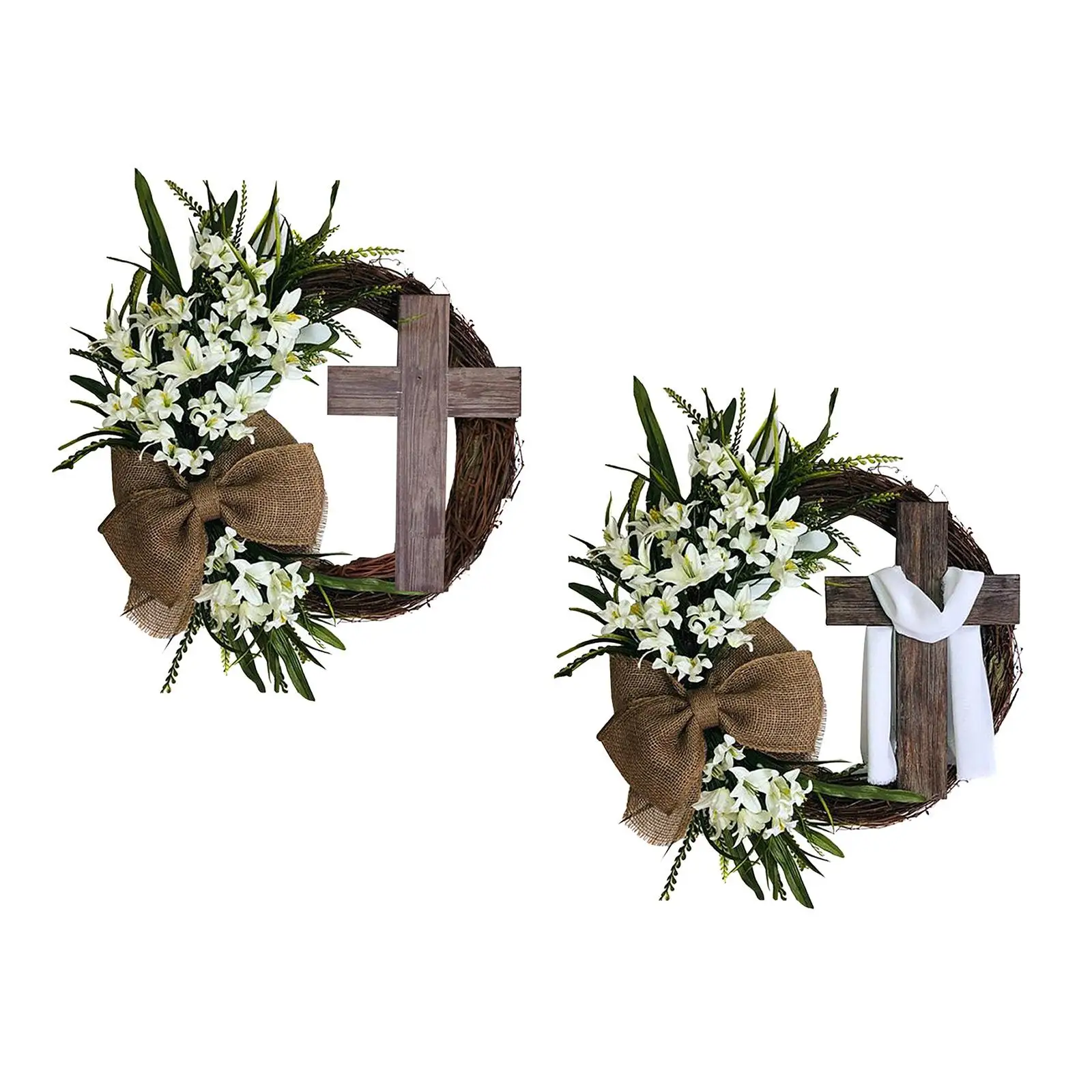 

Artificial Easter Wreath with Cross with Burlap Decor Spring Home Rustic