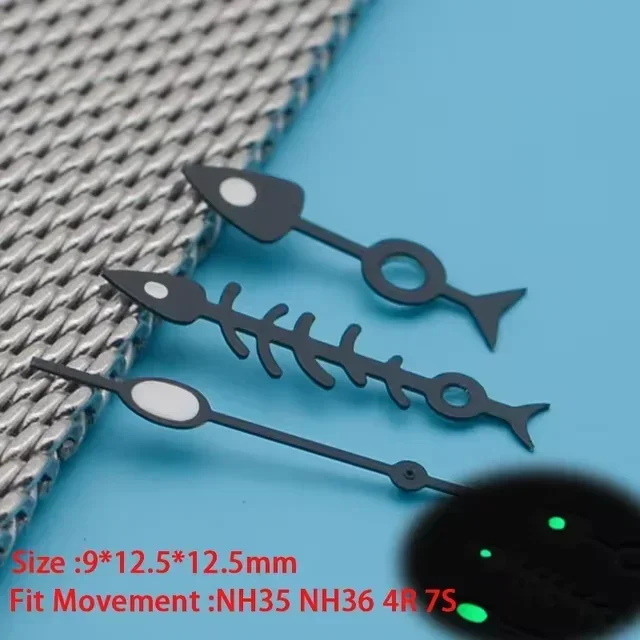Green Luminous Watch Hands for NH35/NH36 Movement 3 Needles White/Black Fishbone Watch Needle Accessories Diving Watch Parts