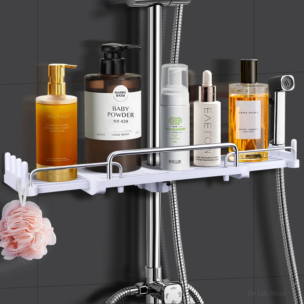 Ausziehbares Duschregal, Badezimmerregal ohne Bohren, Shampoo-Tablett, Duschaufbewahrungshalter, Badezimmer-Zubehör – Detail 4