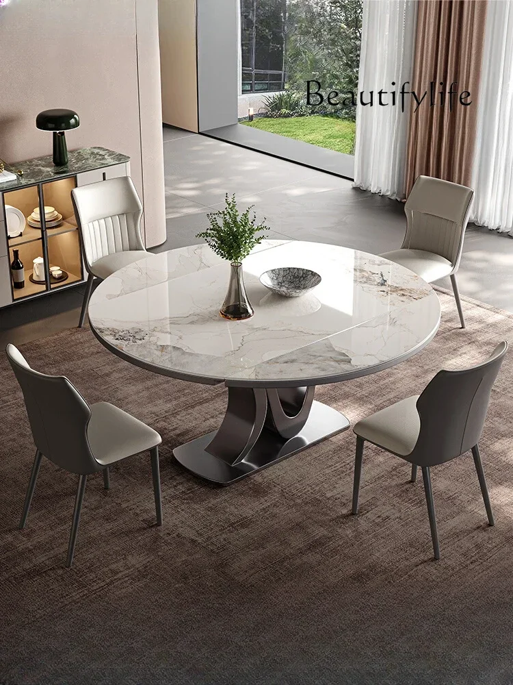 Retractable dining table square and round dual-purpose folding multi-functional simple modern light luxury rock slab round table